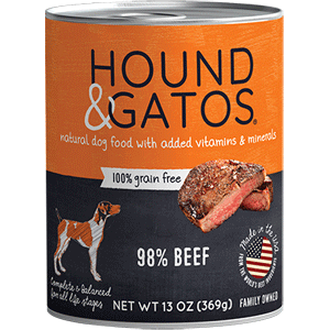 Hound & Gatos 98% Beef Canned Dog Food 13oz - 12 Case Hound & Gatos, Beef, Canned, Dog Food, hound, gatos, hound and gatos